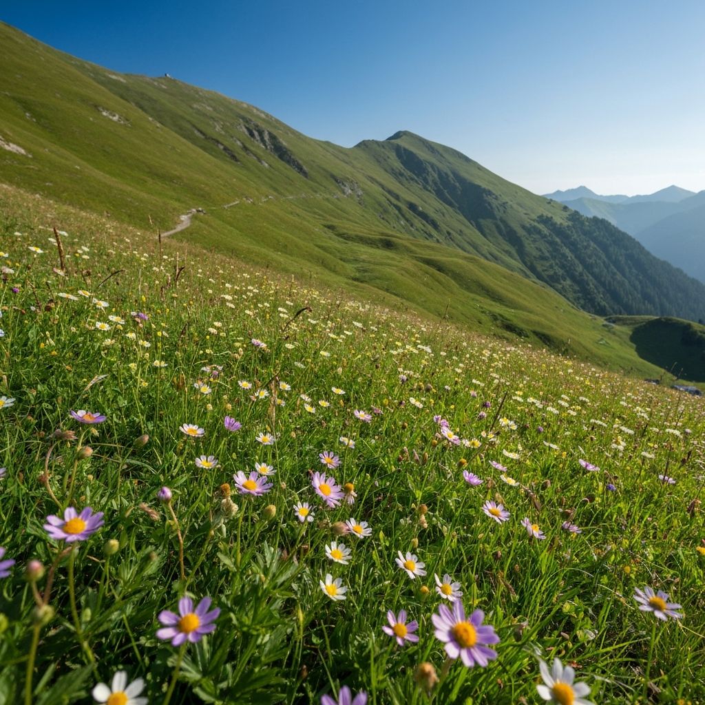 Alpine wildflowers in mountain meadow